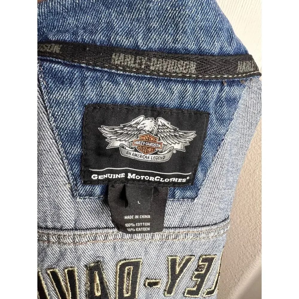 Harley-Davidson Women's Denim Motorcycle Vest w/Patches Blue ~ Size L